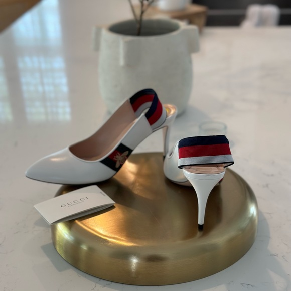 Gucci x Sylvie Web White Leather Heel - Picture 2 of 7